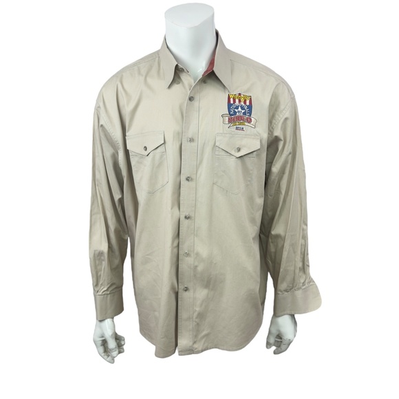 Wrangler 2007 National Finals Rodeo NFR Western Cowboy Shirt Mens 3XL Tan L/S - Picture 3 of 13